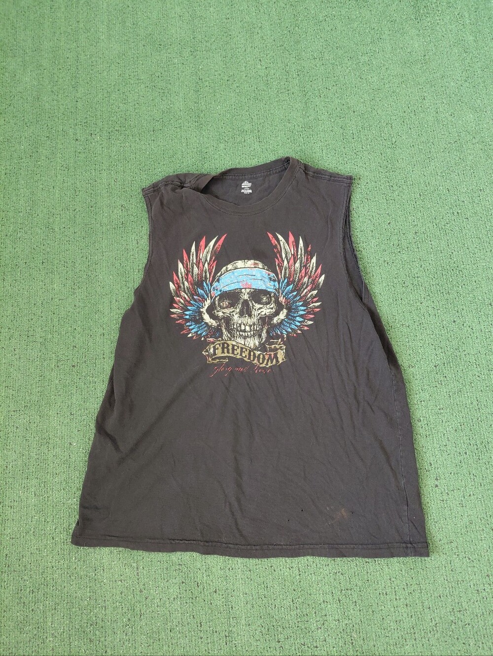 Freedom Glory And Honor Skull USA Biker Motorcycle Black Tank Top Sz Large